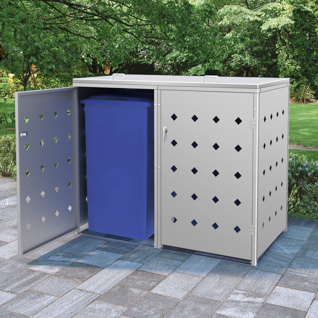 vidaXL Double Wheelie Bin Shed 63.4 gal Stainless Steel