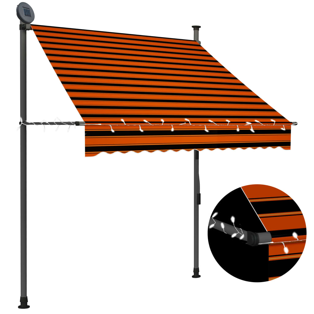 vidaXL Manual Retractable Awning with LED 59.1" Orange and Brown