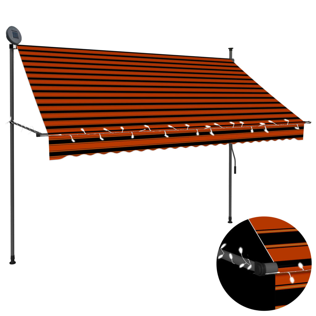 vidaXL Manual Retractable Awning with LED 98.4" Orange and Brown