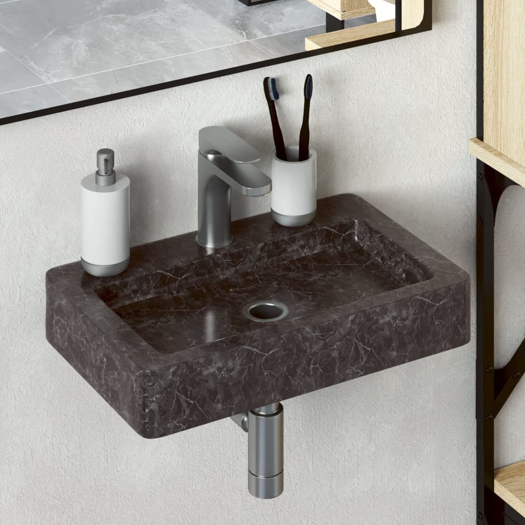 vidaXL Wall-mounted Sink Black 15"x9.4"x2.6" Marble