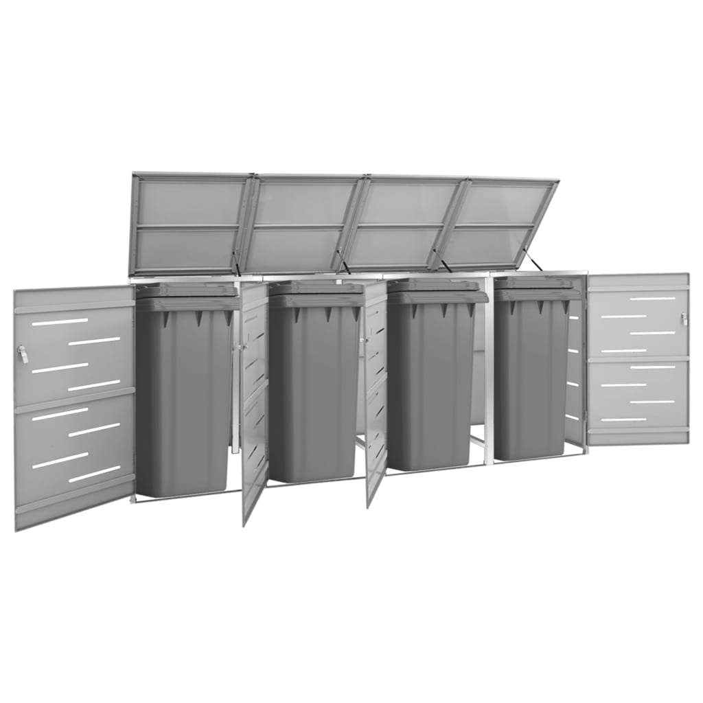 vidaXL Quadruple Wheelie Bin Shed 108.9"x30.5"x44.3" Stainless Steel