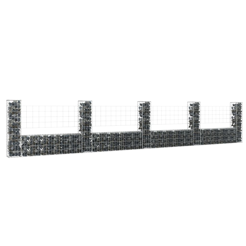 vidaXL U-shape Gabion Basket with 5 Posts Iron 196.9"x7.9"x39.4"