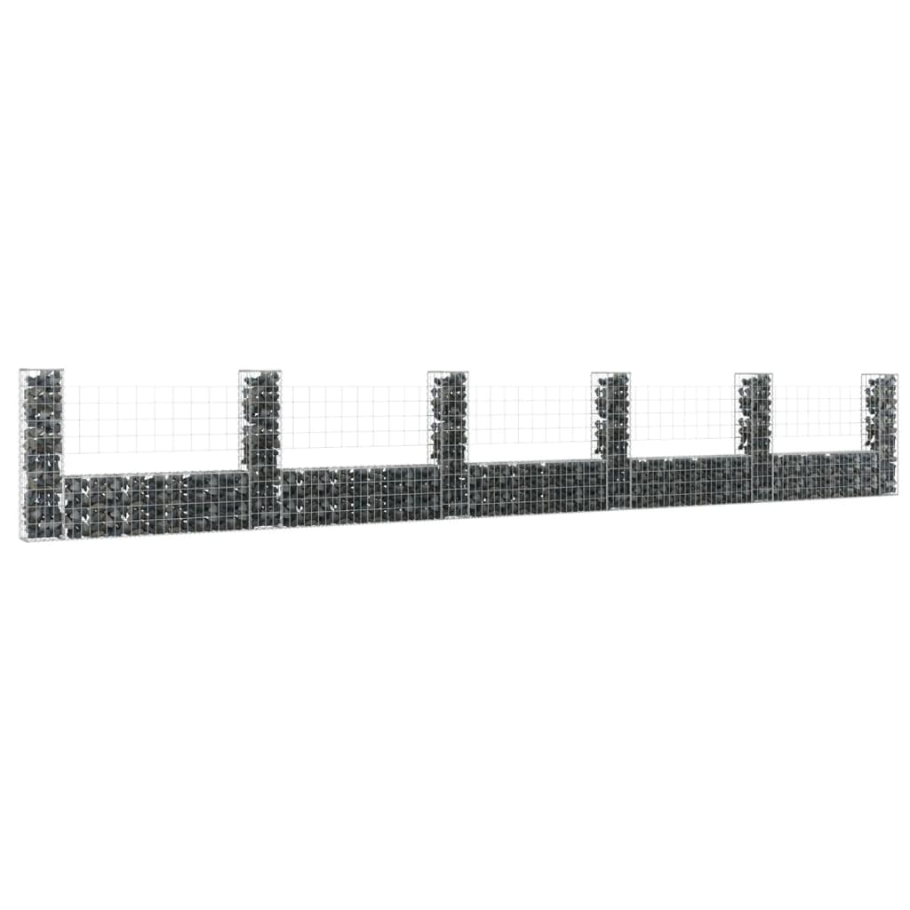 vidaXL U-shape Gabion Basket with 6 Posts Iron 244.1"x7.9"x39.4"