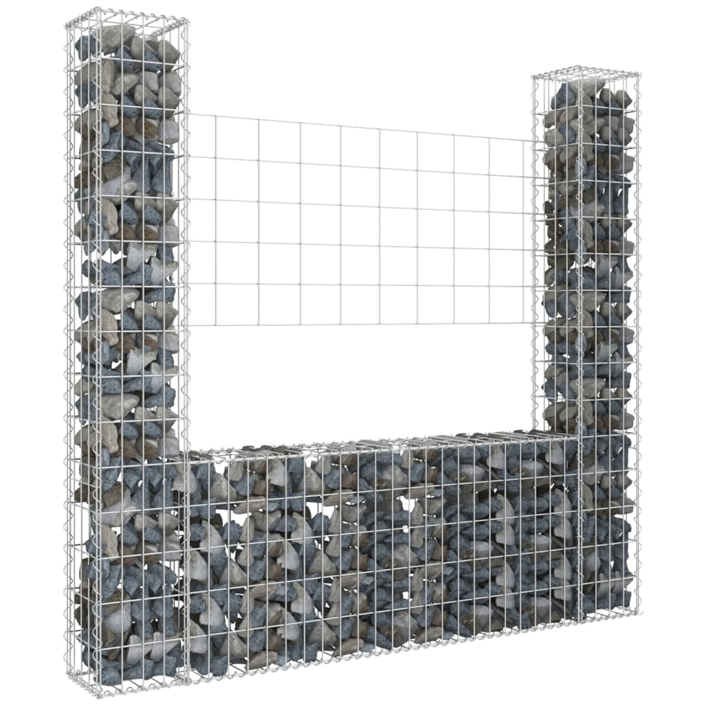 vidaXL U-shape Gabion Basket with 2 Posts Iron 55.1"x7.9"x59.1"