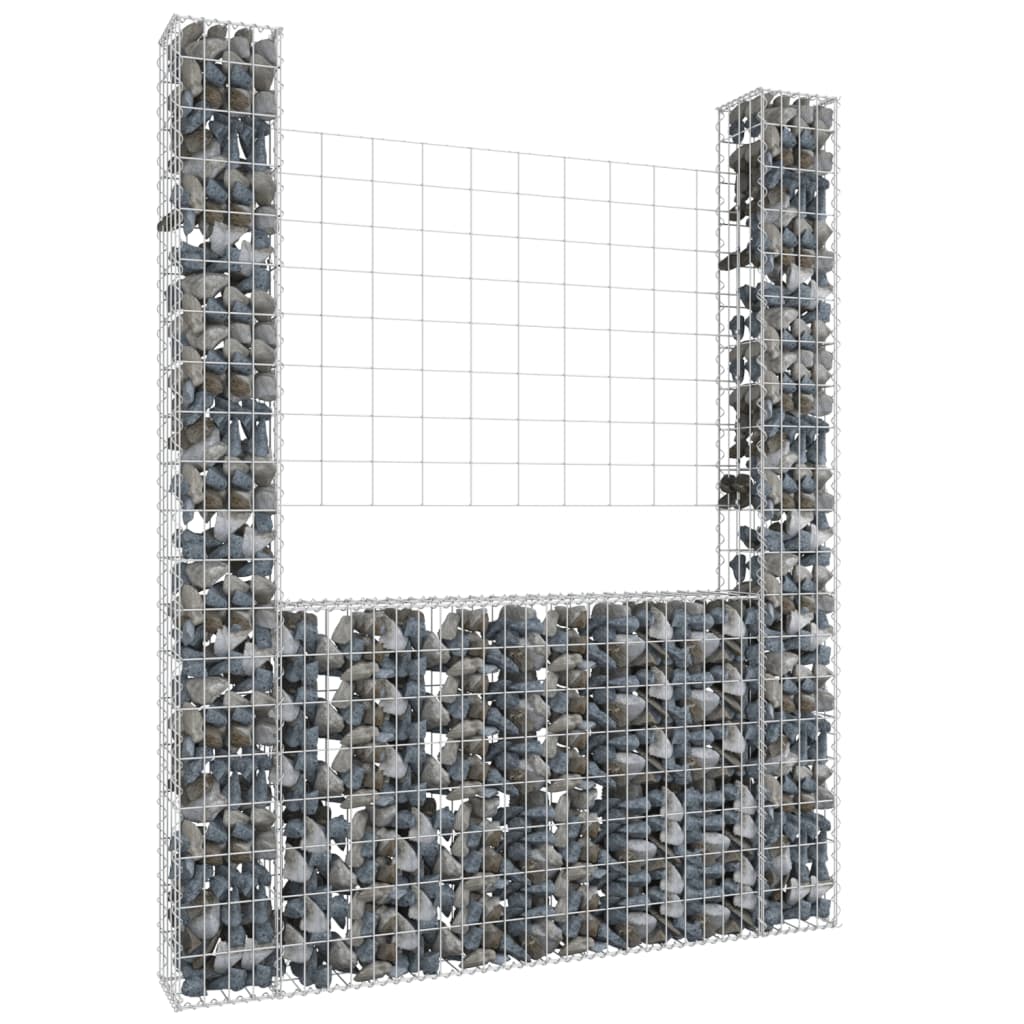 vidaXL U-shape Gabion Basket with 2 Posts Iron 55.1"x7.9"x78.7"