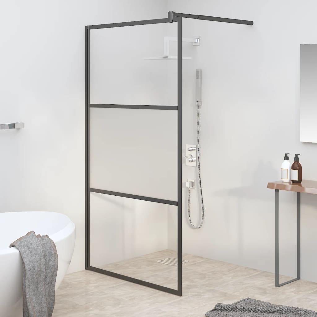 vidaXL Walk-in Shower Wall 39.4"x76.8" Half Frosted ESG Glass Black