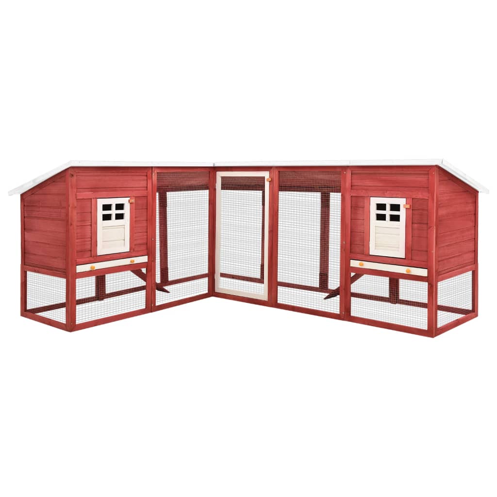 vidaXL Outdoor Rabbit Hutch with Run Red and White Solid Fir Wood