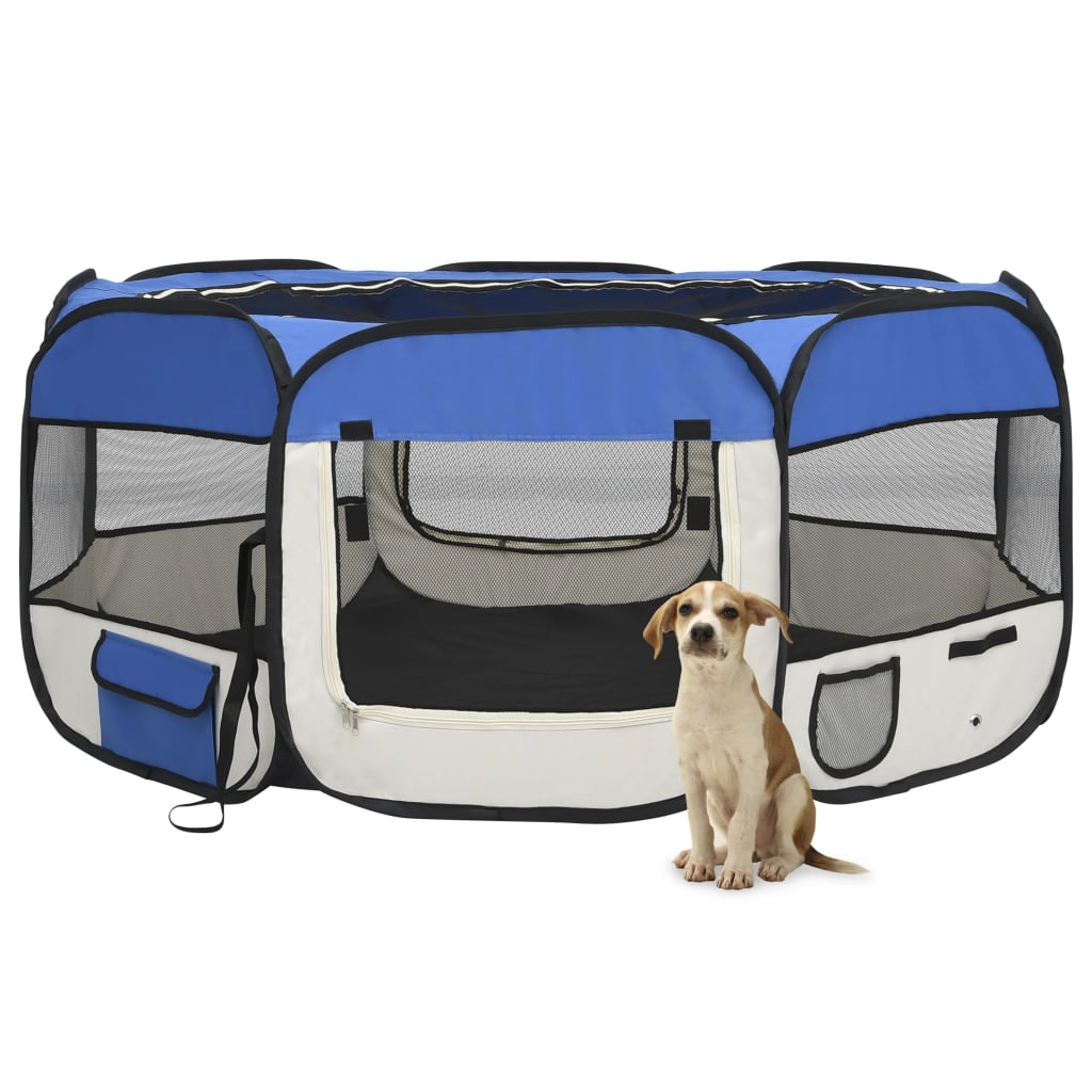 vidaXL Foldable Dog Playpen with Carrying Bag Blue 57.1"x57.1"x24"