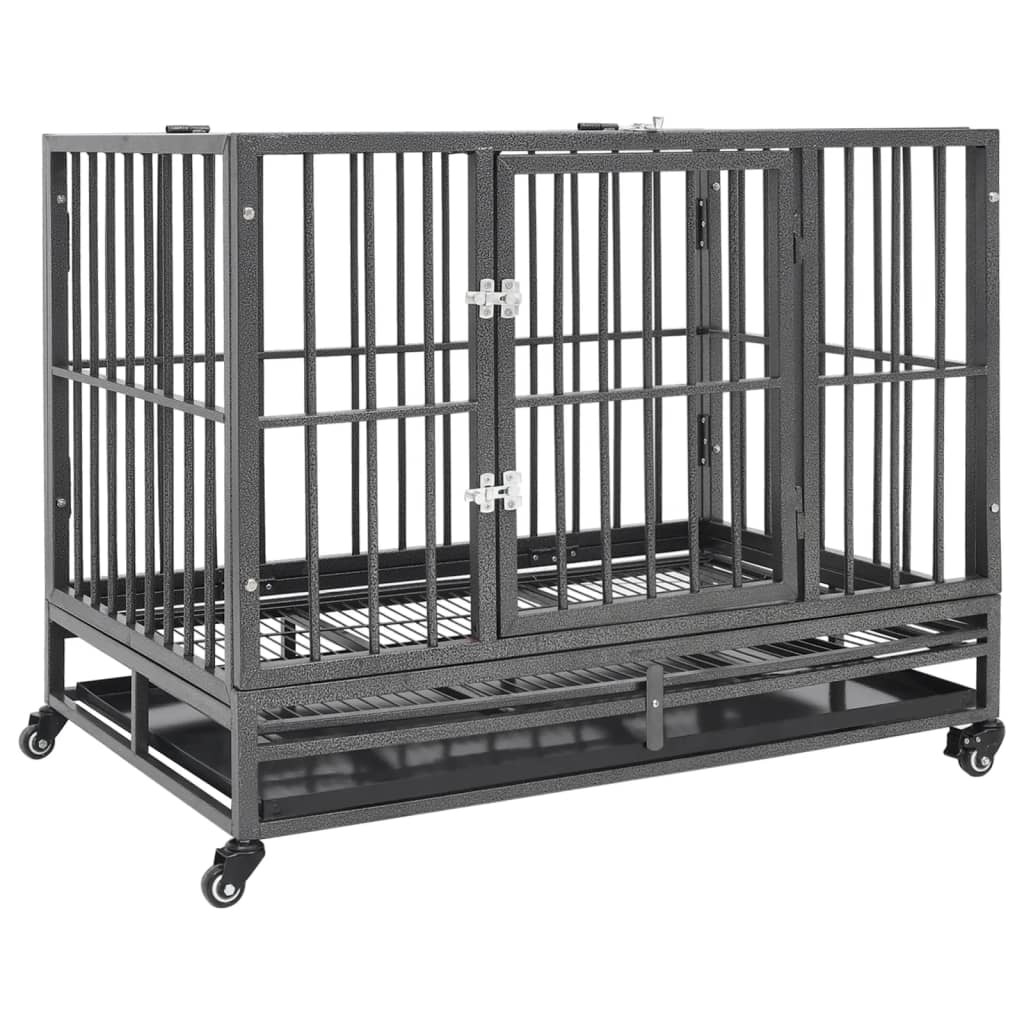 vidaXL Dog Cage with Wheels Steel 36.2"x24.4"x29.9"