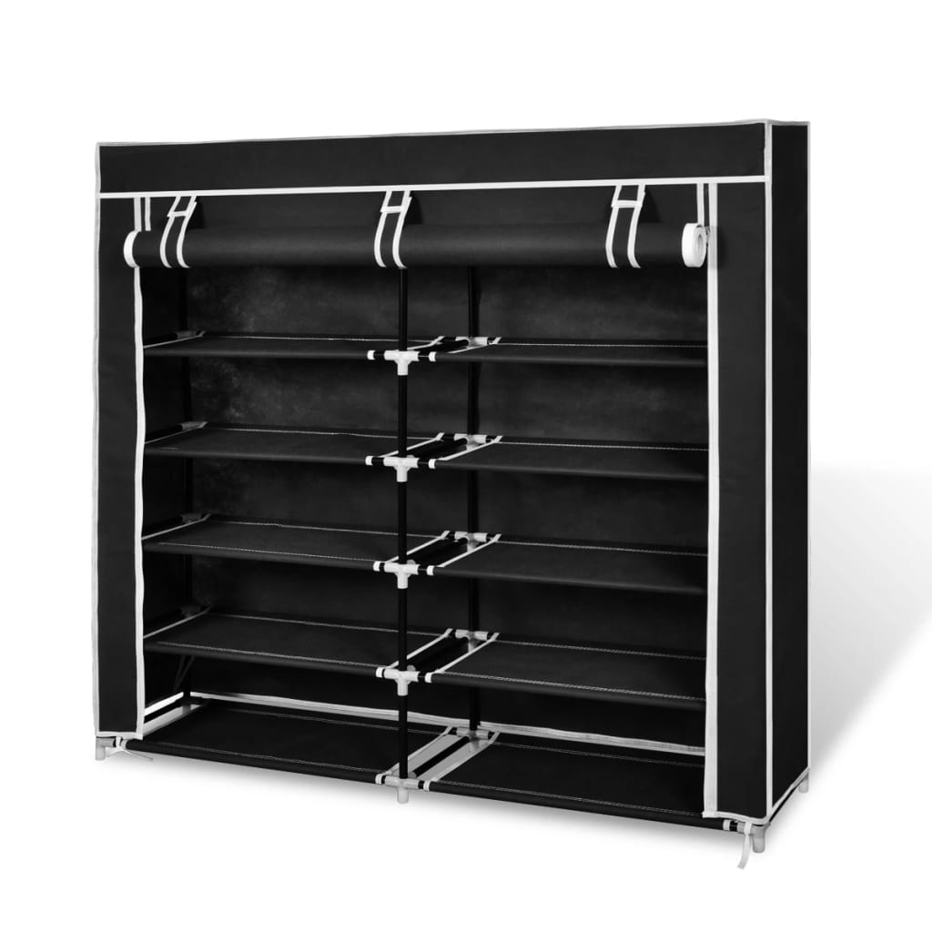 vidaXL Fabric Shoe Cabinet with Cover 45" x 11" x 43" Black