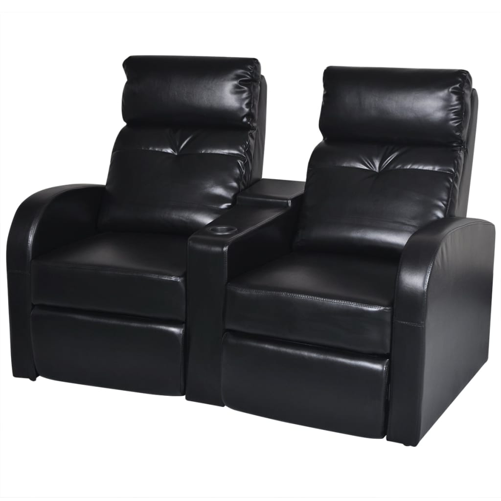 vidaXL 2-Seater Home Theater Recliner Sofa Black Faux Leather