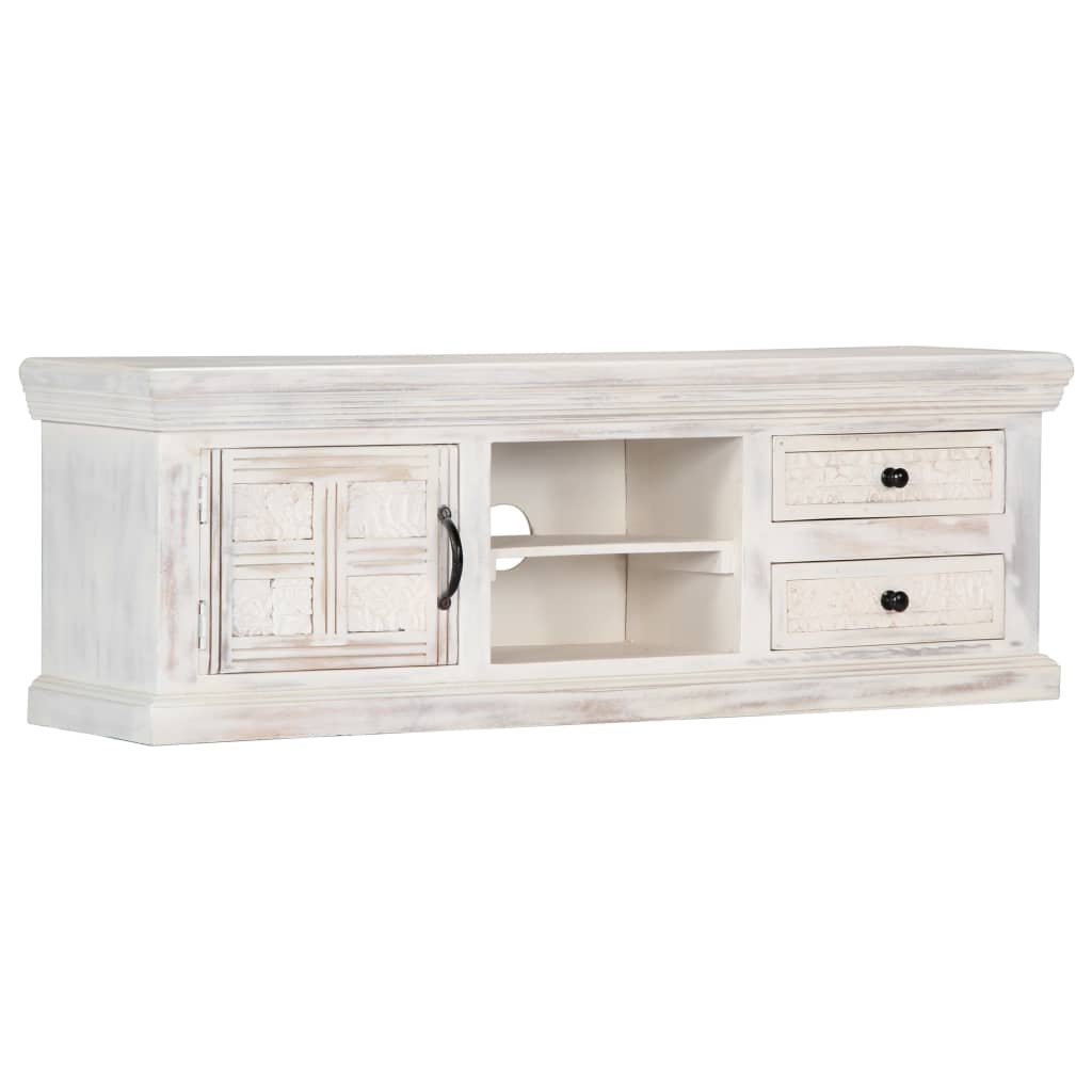 vidaXL TV Stand White 47.2"x11.8"x15.7" Solid Wood Mango