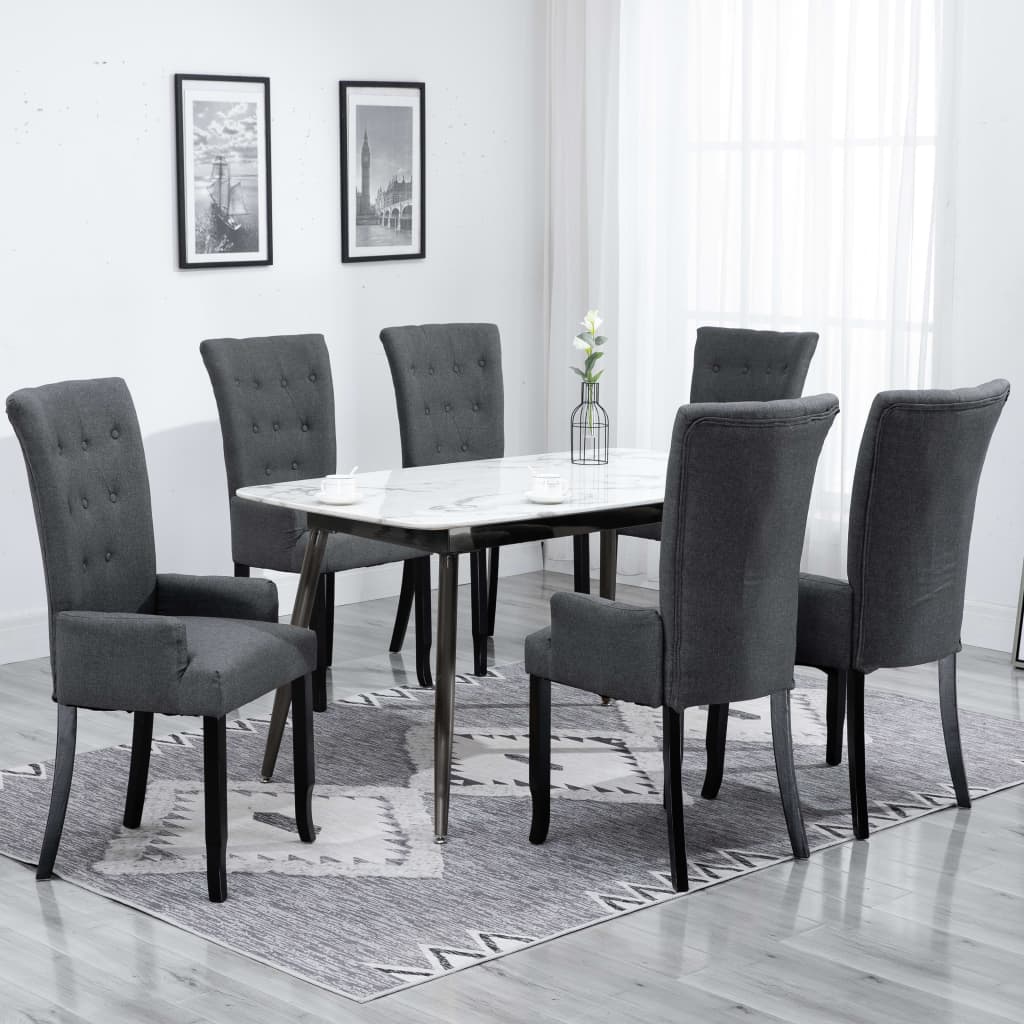 vidaXL Dining Chairs with Armrests 6 pcs Dark Gray Fabric