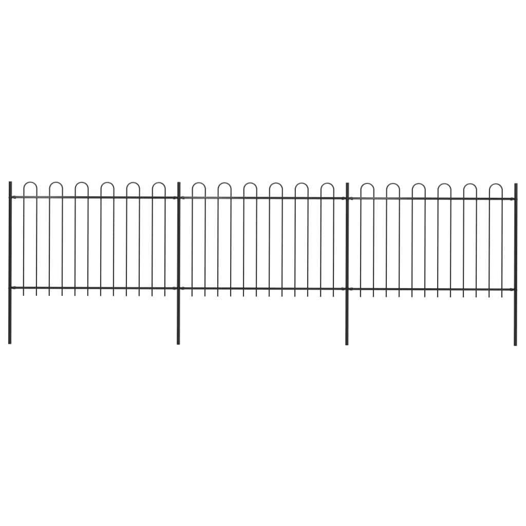 vidaXL Garden Fence with Hoop Top Steel 16.7' Black