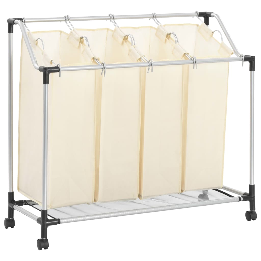 vidaXL Laundry Sorter with 4 Bags Cream Steel