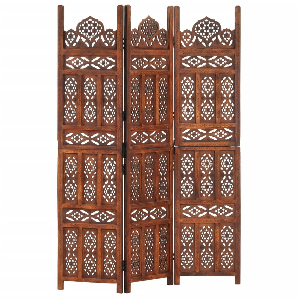 vidaXL Hand carved 3-Panel Room Divider Brown 47.2"x65" Solid Mango Wood