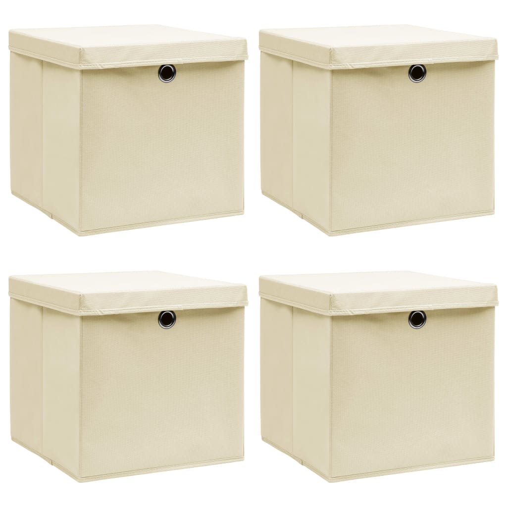 vidaXL Storage Boxes with Lid 4 pcs Cream 12.6"x12.6"x12.6" Fabric