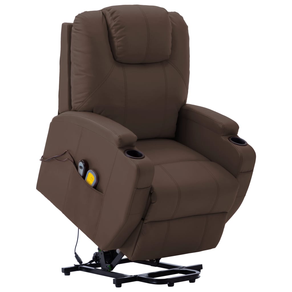 vidaXL Stand up Massage Chair Brown Faux Leather