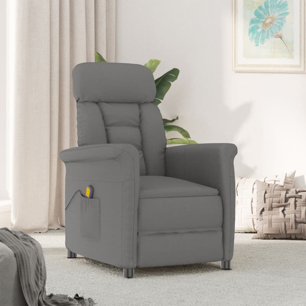 vidaXL Massage Recliner Dark Gray Faux Suede Leather