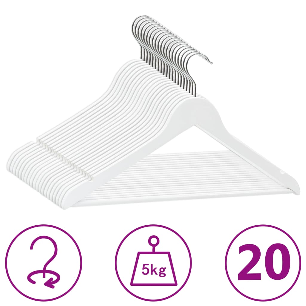 vidaXL 20 pcs Clothes Hanger Set Non-slip White Hardwood