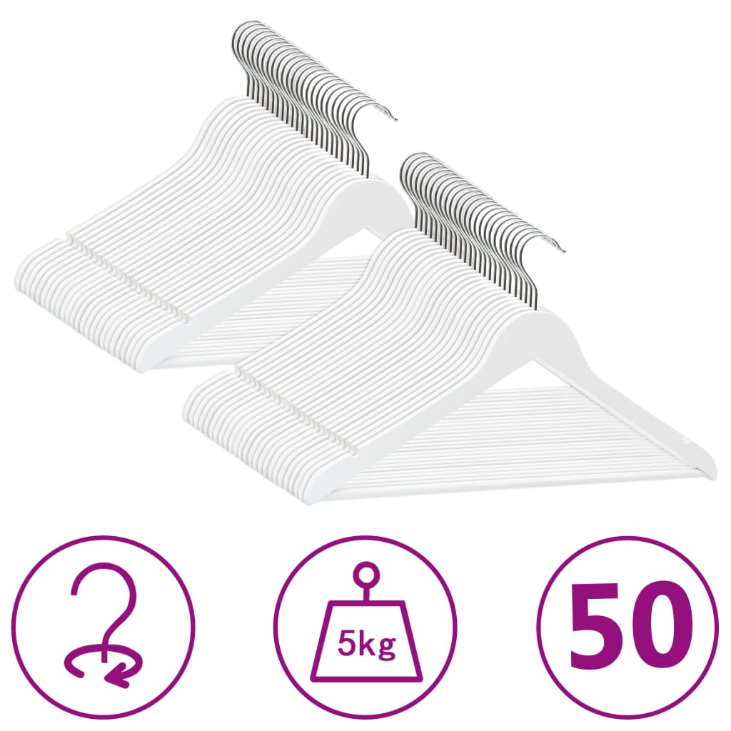 vidaXL 50 pcs Clothes Hanger Set Non-slip White Hardwood