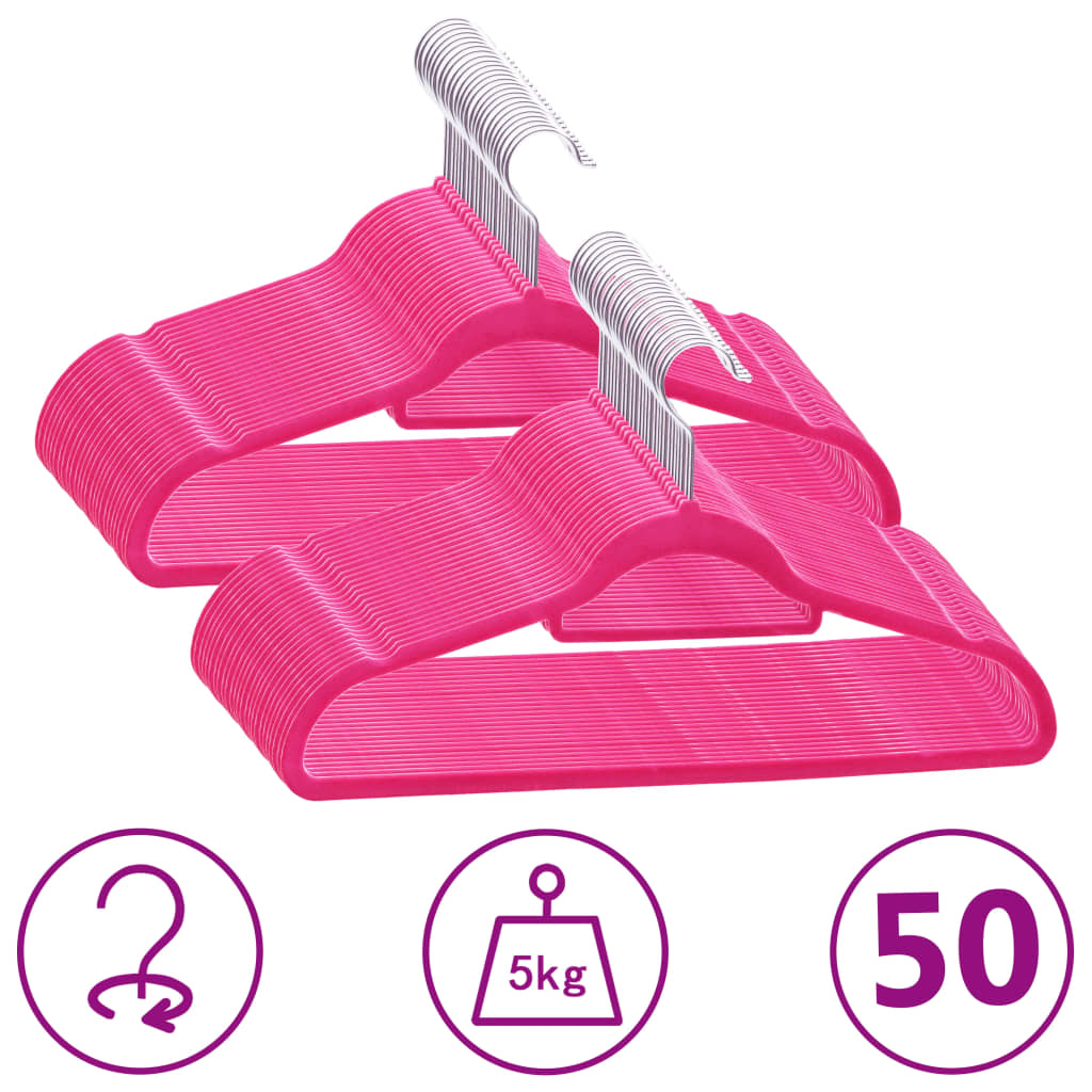 vidaXL 50 pcs Clothes Hanger Set Anti-slip Pink Velvet