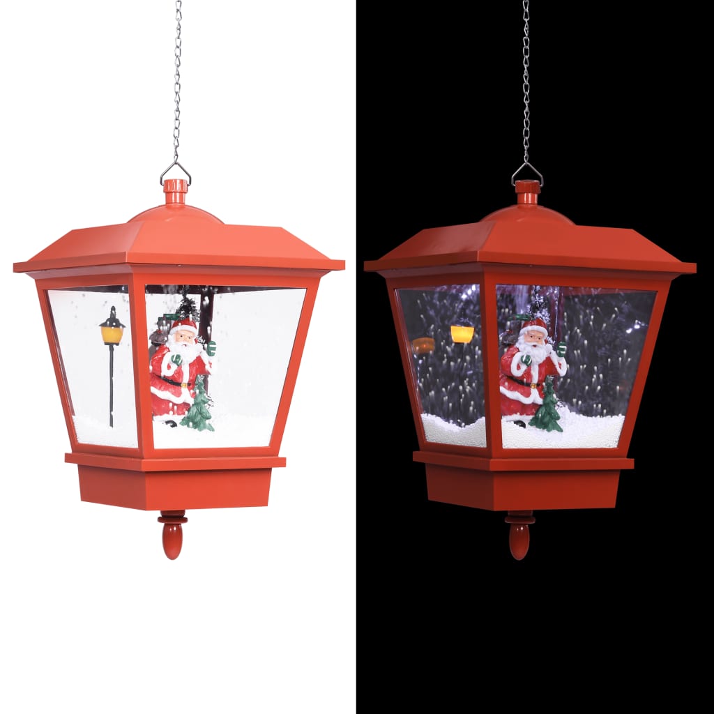 vidaXL Christmas Hanging Lamp with LED Light and Santa Red 10.6"x10.6"x17.7"