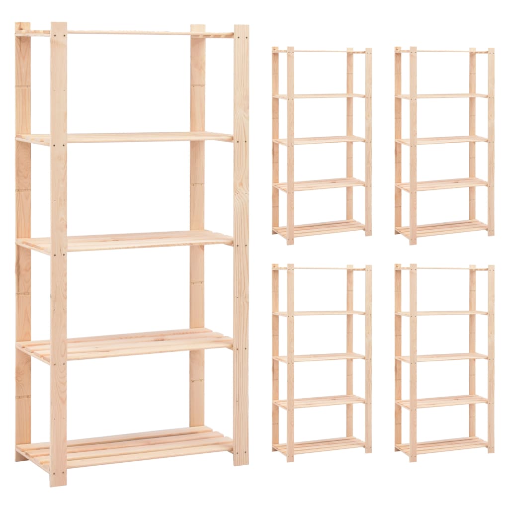 vidaXL 5-Tier Storage Racks 5 pcs 31.5"x15"x66.9" Solid Pinewood 551.2 lb