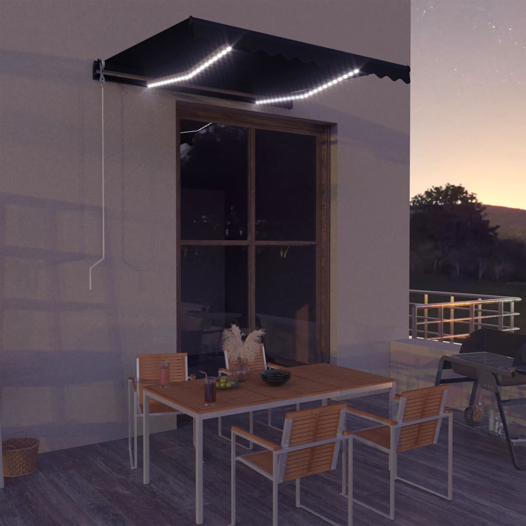 vidaXL Manual Retractable Awning with LED 118.1"x98.4" Anthracite