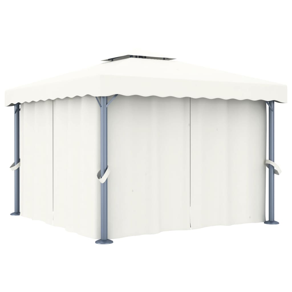 vidaXL Gazebo with Curtain 9.8'x9.8' Cream White Aluminum