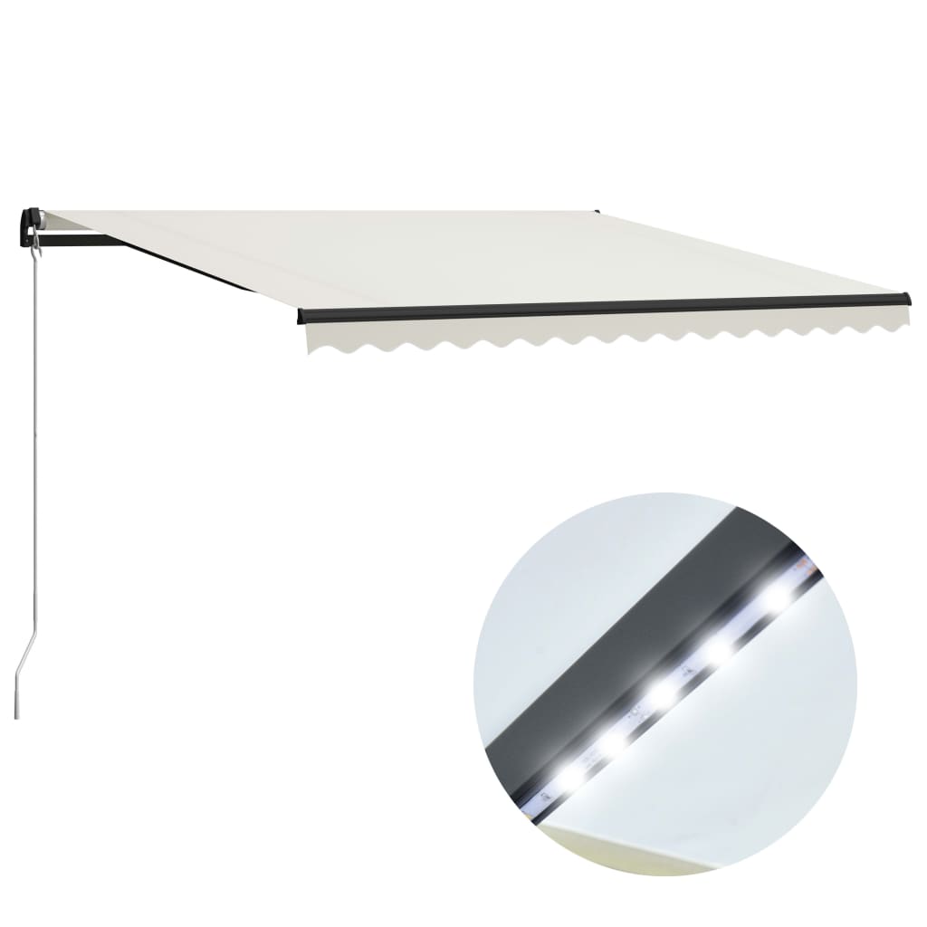 vidaXL Manual Retractable Awning with LED 157.5"x118.1" Cream