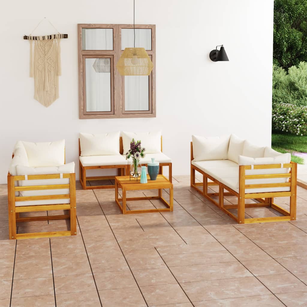 vidaXL 9 Piece Patio Lounge Set with Cushion Cream Solid Acacia Wood