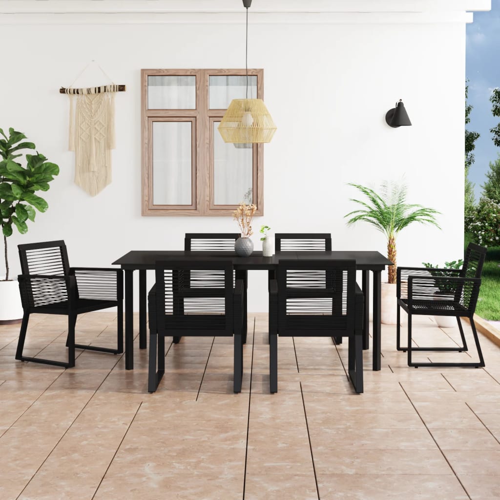 vidaXL 7 Piece Patio Dining Set PVC Rattan Black