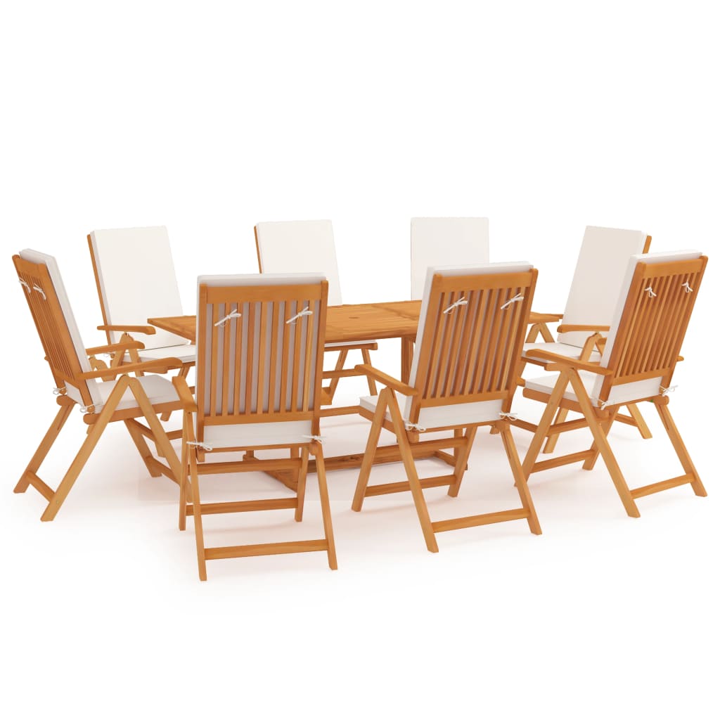 vidaXL 9 Piece Patio Dining Set with Cushions Solid Teak Wood