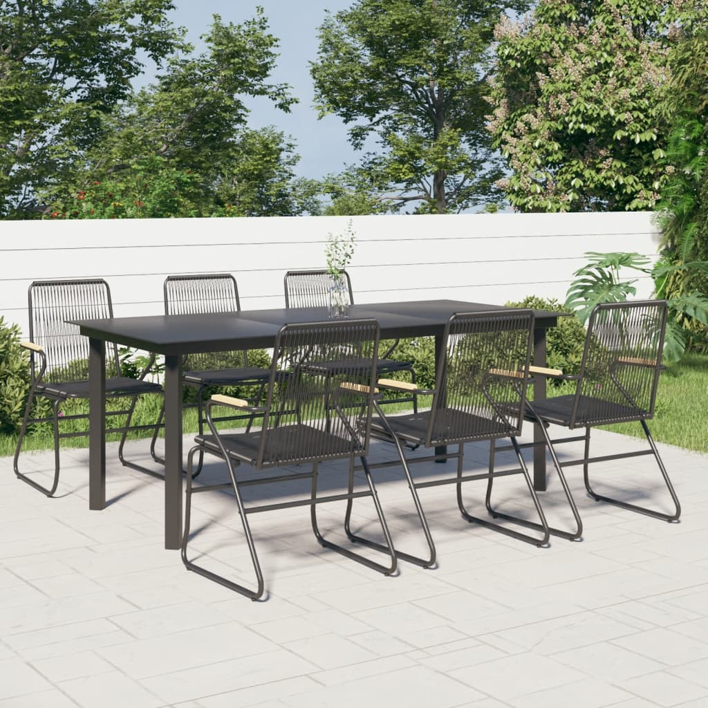 vidaXL 7 Piece Patio Dining Set Black PVC Rattan