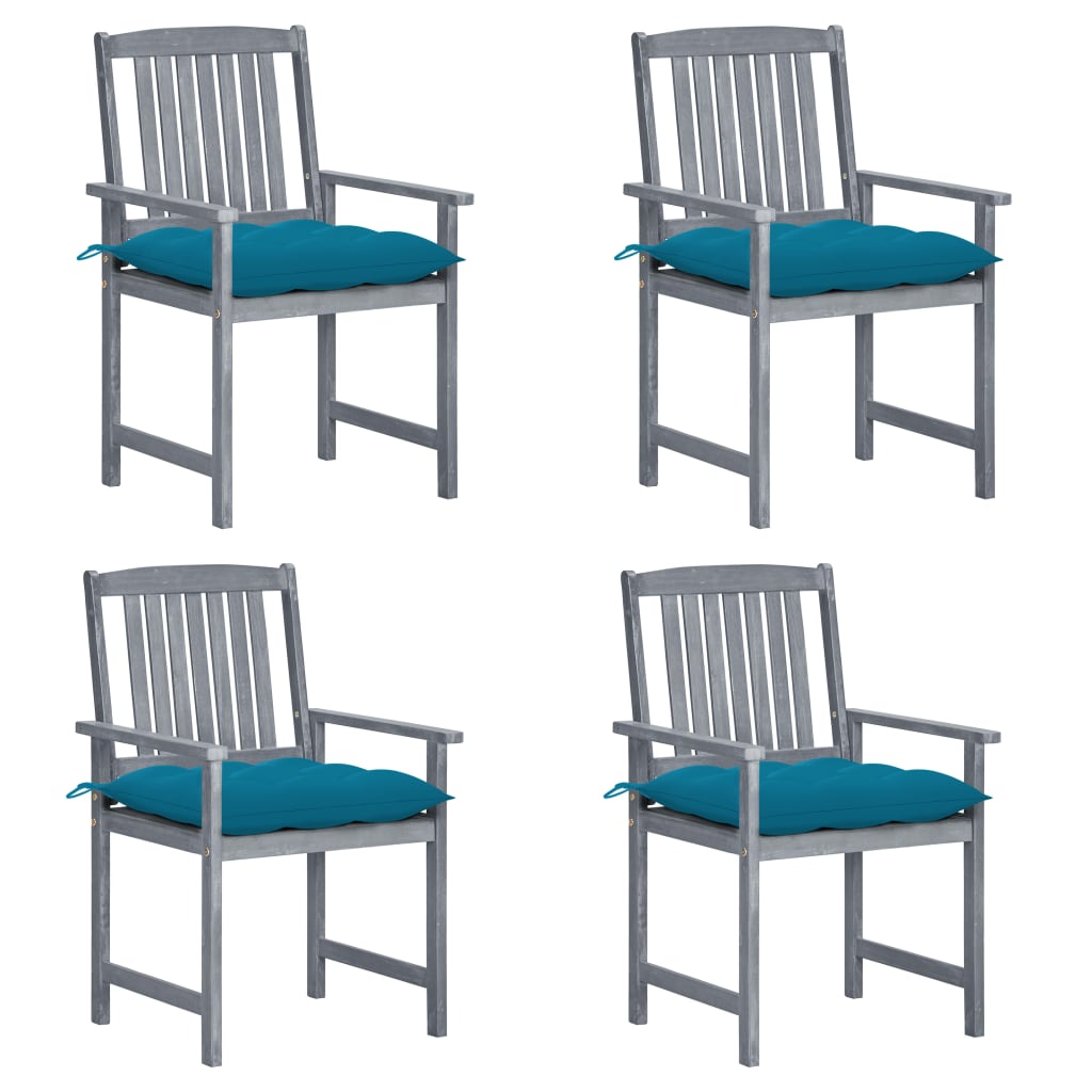 vidaXL Patio Chairs with Cushions 4 pcs Gray Solid Acacia Wood