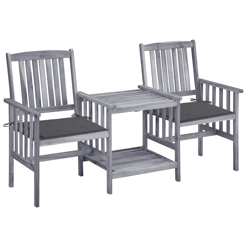 vidaXL Patio Chairs with Tea Table and Cushions Solid Acacia Wood