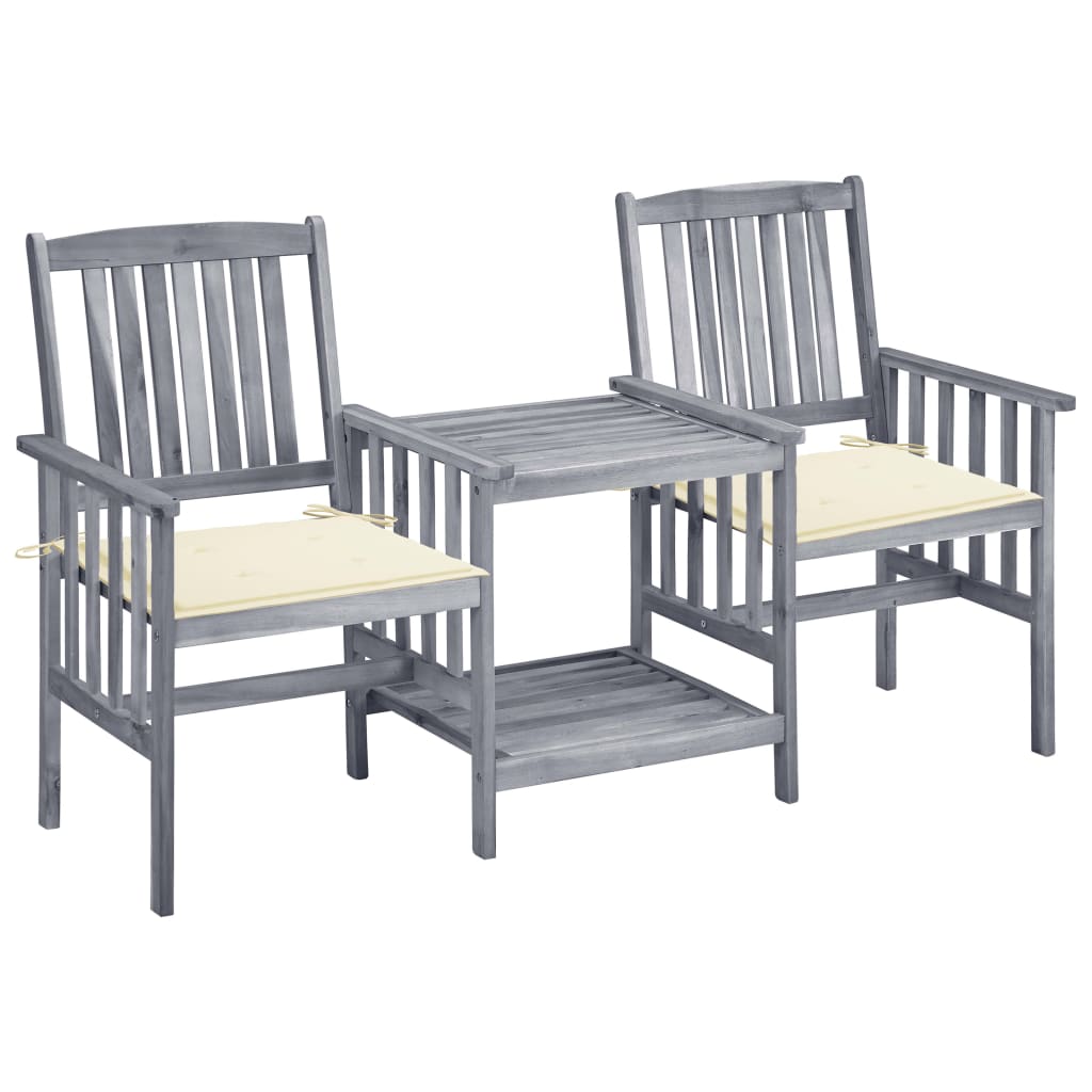 vidaXL Patio Chairs with Tea Table and Cushions Solid Acacia Wood