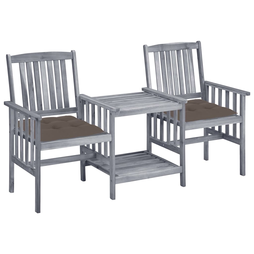 vidaXL Patio Chairs with Tea Table and Cushions Solid Acacia Wood