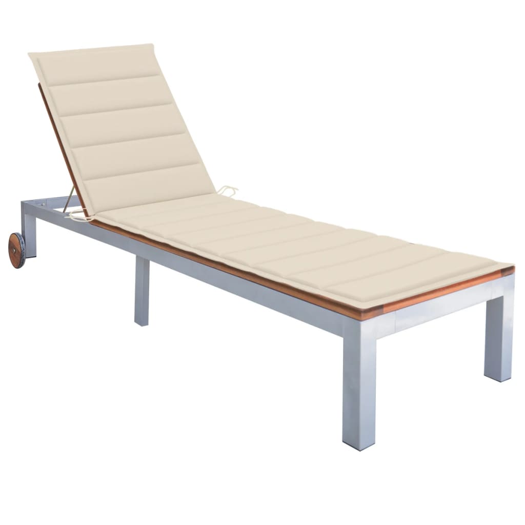 vidaXL Sun Lounger with Cushion Solid Acacia Wood and Galvanized Steel