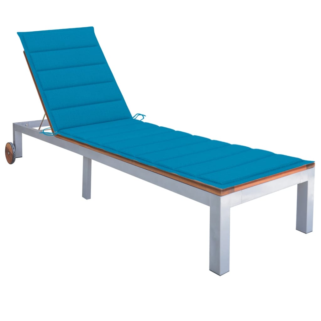 vidaXL Sun Lounger with Cushion Solid Acacia Wood and Galvanized Steel