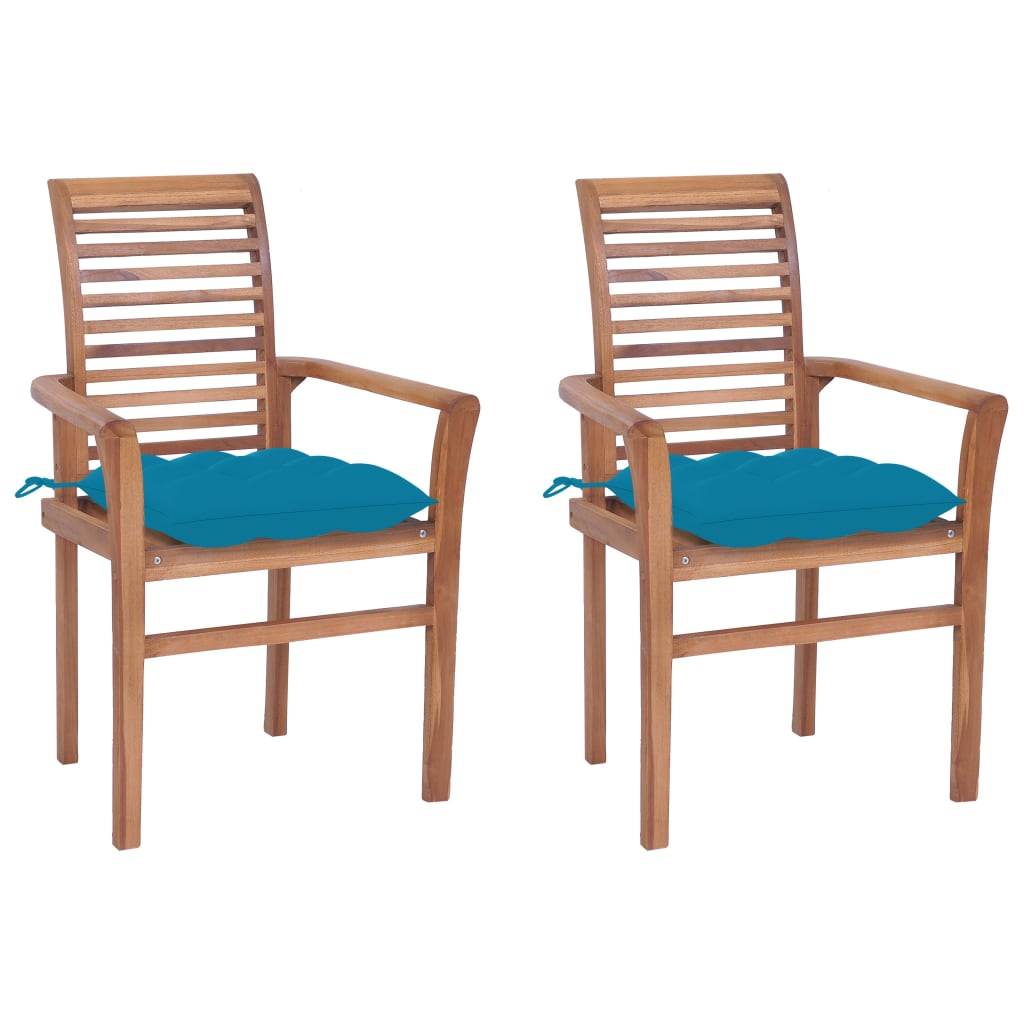 vidaXL Dining Chairs 2 pcs with Light Blue Cushions Solid Teak Wood