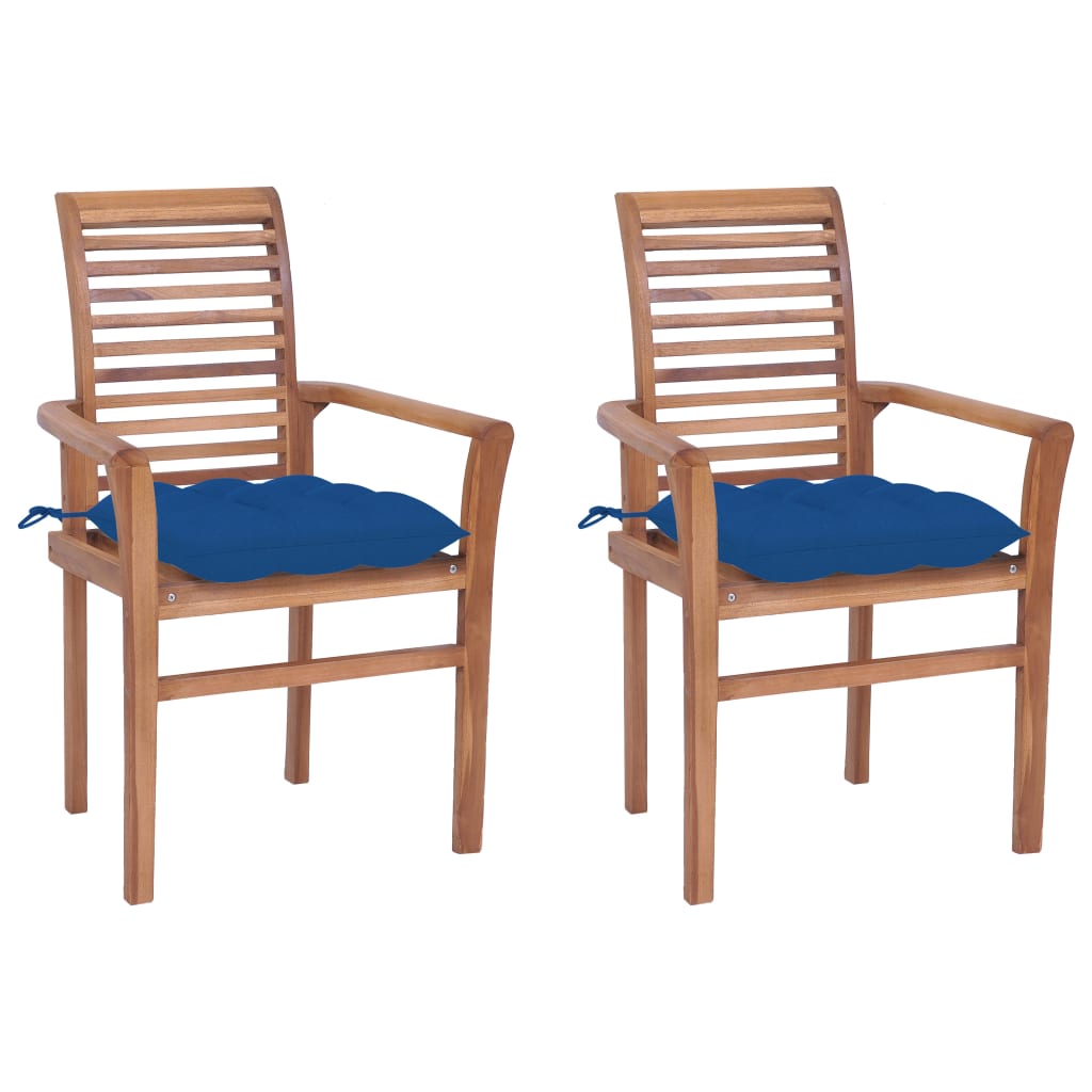 vidaXL Dining Chairs 2 pcs with Blue Cushions Solid Teak Wood