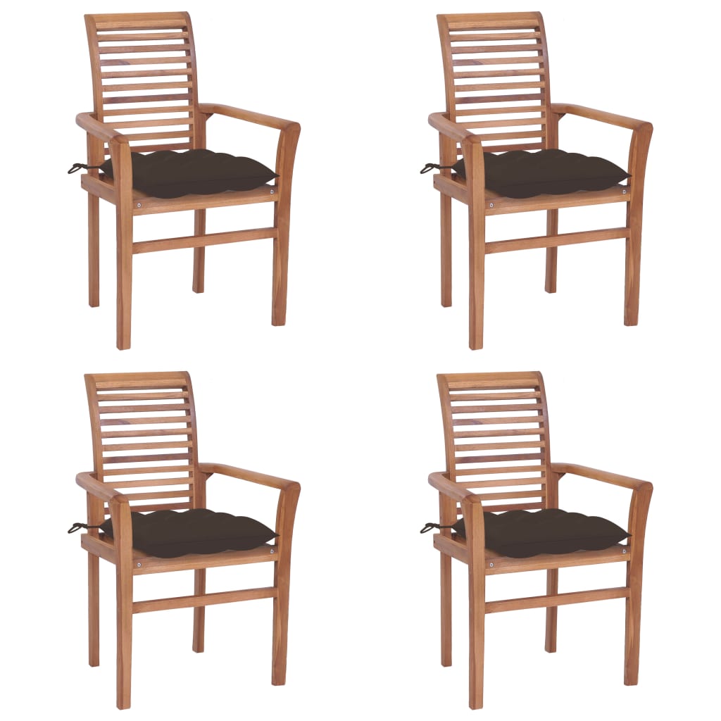 vidaXL Dining Chairs 4 pcs with Taupe Cushions Solid Teak Wood