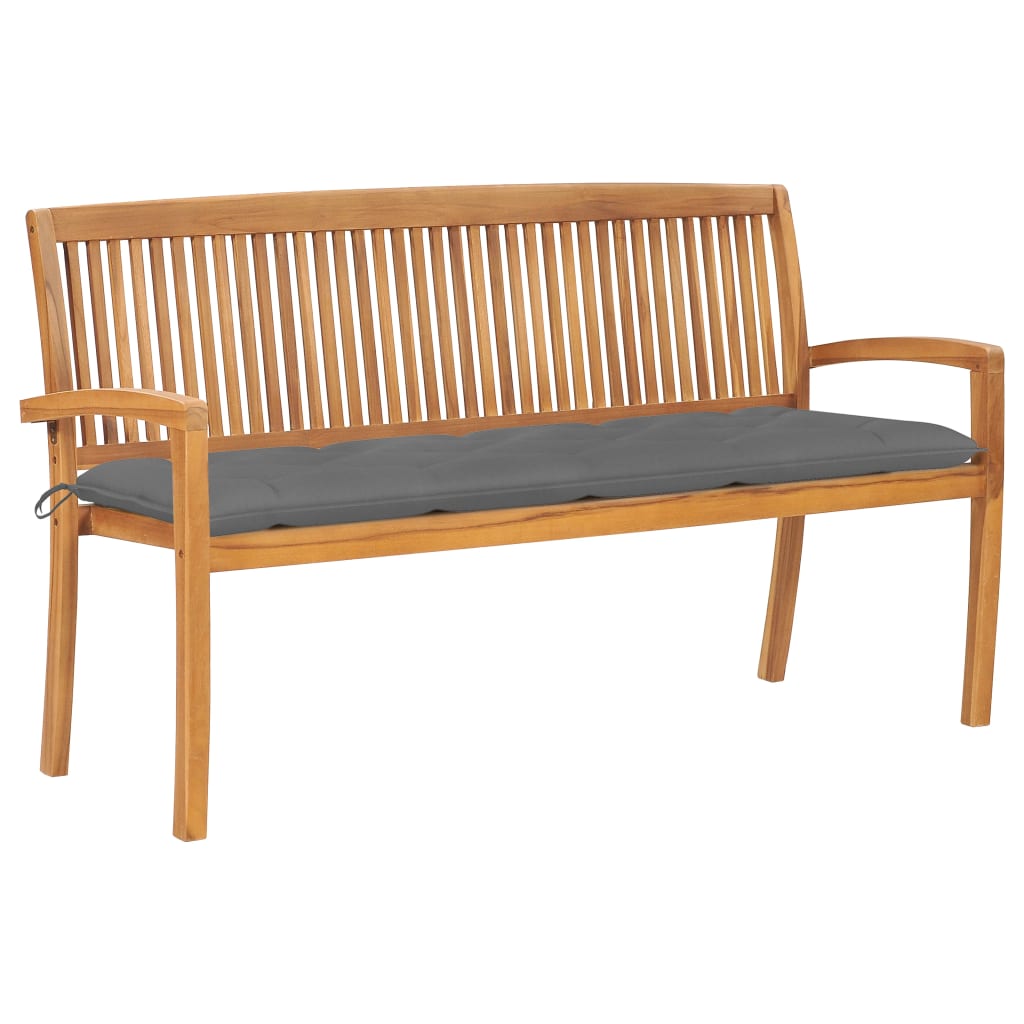 vidaXL Stacking Patio Bench with Cushion 62.6" Solid Teak Wood