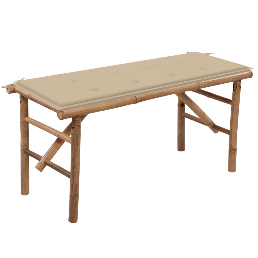 vidaXL Folding Patio Bench with Cushion 46.5" Bamboo