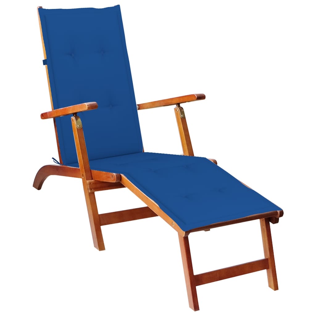 vidaXL Patio Deck Chair with Footrest and Cushion Solid Wood Acacia