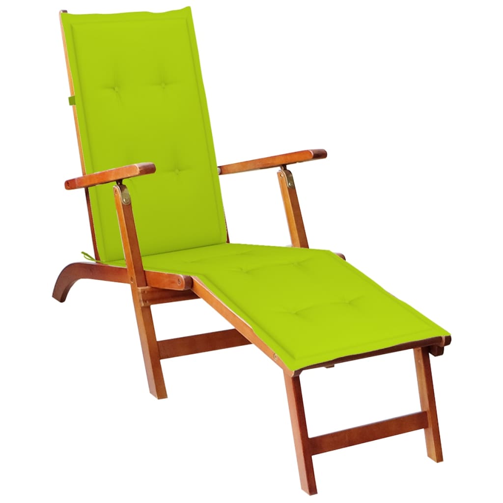 vidaXL Patio Deck Chair with Footrest and Cushion Solid Wood Acacia