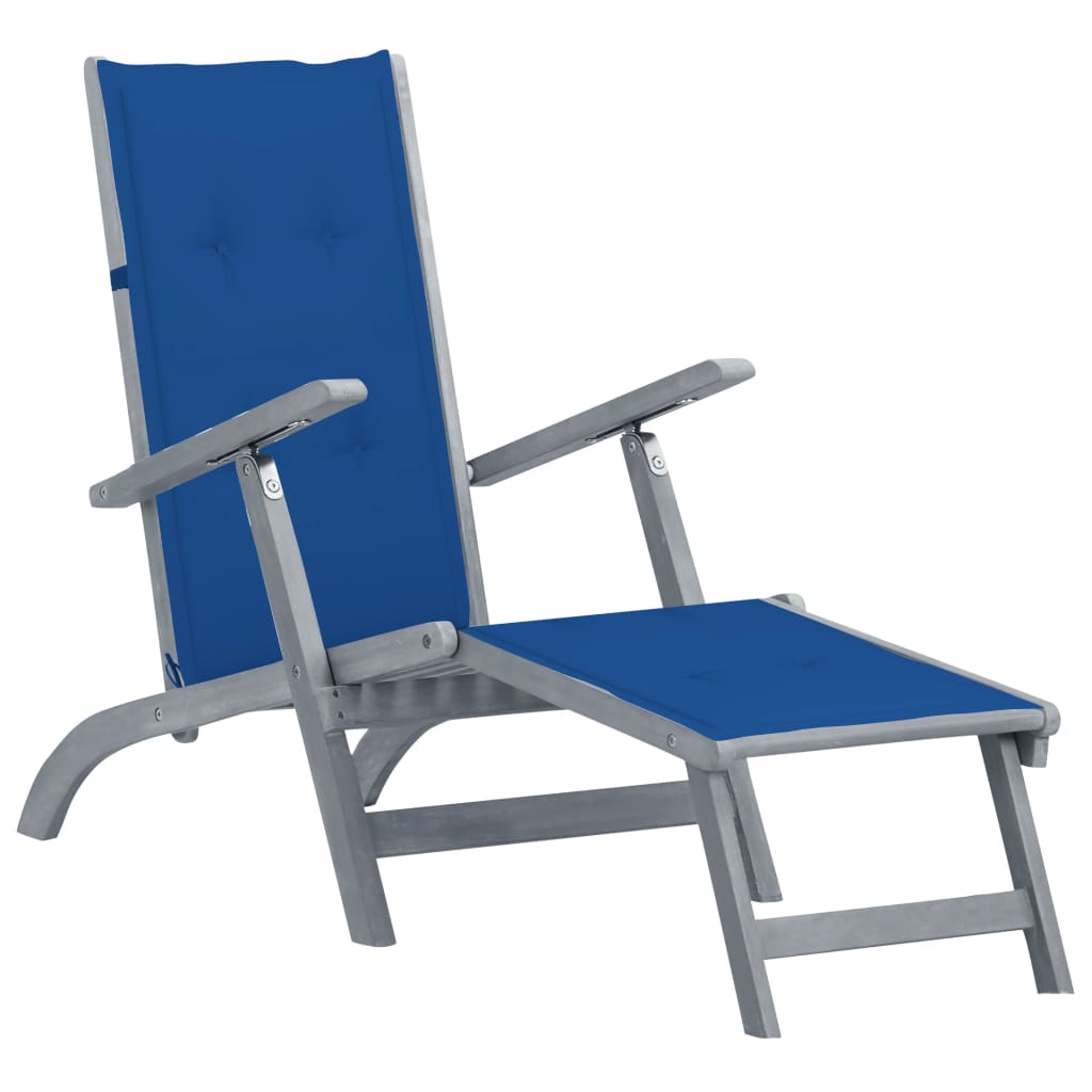 vidaXL Patio Deck Chair with Footrest and Cushion Solid Wood Acacia