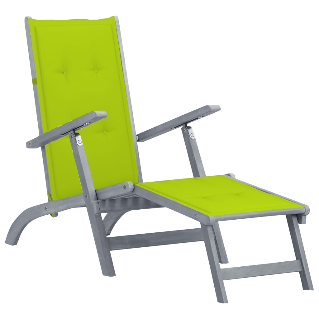 vidaXL Patio Deck Chair with Footrest and Cushion Solid Wood Acacia